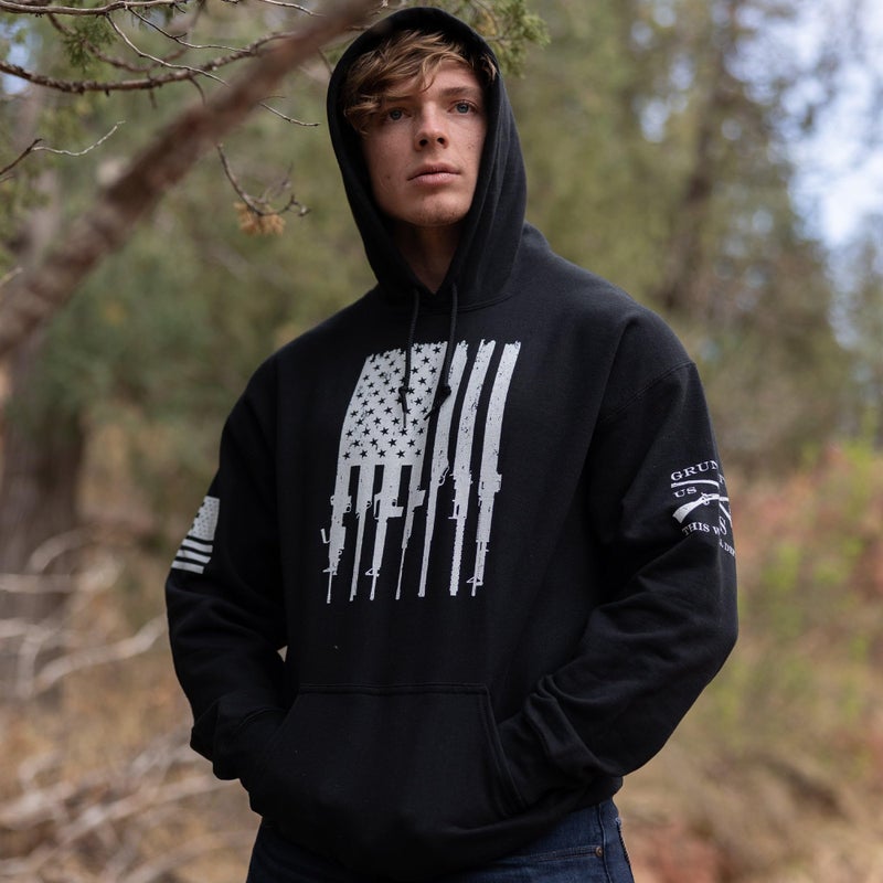 Grunt Style Rifle Flag 2.0 - Men's Hoodie (Black, XX-Large) - Image 2